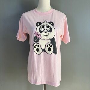Vintage TShirts Plus Panda Flower Graphic Tee M Single‎ Stitch Whimsy Cute Kid